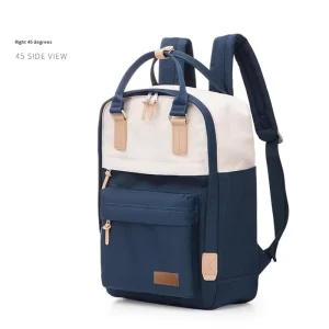 Simple Color Block Unisex Fabric Laptop Backpack Breathable Curved Shoulder Straps Zipper Closure Large Capacity for Travel