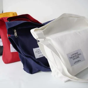 Simple Custom Print Logo Thick Canvas Tote Bag Large Capacity Reusable Shopping Shoulder Bags with Pocket