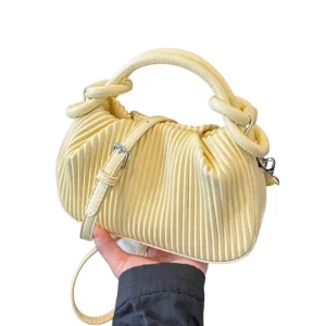 Small PU Women’s High-End All-Match Pleated Zipper Shoulder Crossbody Bag Fashion Niche Design