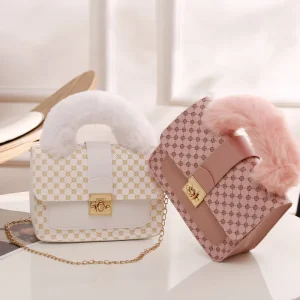 Small Plaid Printed Women’s Crossbody Shoulder Bag Ins Plush Chain Lock Handbag