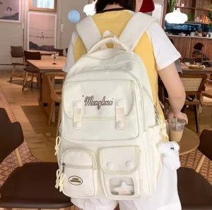 Soft Girl Fresh Style Waterproof Polyester Backpack Korean College Style Multi compartment Curved Shoulder Straps Female Student