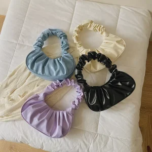 Solid Color Cloud Pleated Bag Women’s Armpit Bag Sweet Shoulder Bag