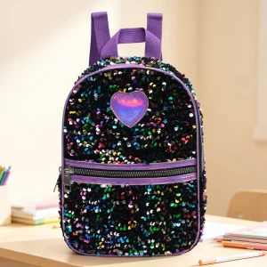 Sparkly Sequin Backpack for Girls Boys Kids Preschool Kindergarten Aesthetic School Bag with Holographic Heart
