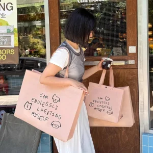 Special Silk Screen Printed Custom Logo Thickened Non Woven Fabric Tote Bags for High End Clothing Stores Women’s Shopping Bags
