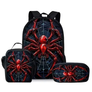 Spider Three Piece Backpack Set for Boy and Girls 3D Cartoon School Backpack for Children