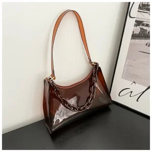 Spring New Fashion Women’s Jelly Underarm Shoulder Bag Ins Fresh Solid Color Transparent Zipper Closure Middle Size