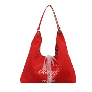 Striped Lace Bow Tote Bag Women’s Double-sided Underarm Shoulder Bag