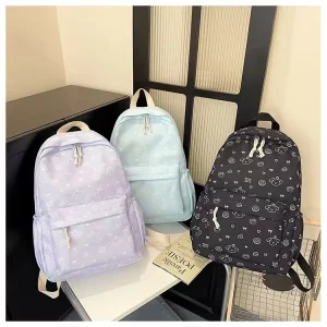 Student Backpack Oxford Fashion Cute Large Capacity Lightweight Nylon Geometric Pattern Curved Shoulder Straps Bow Zipper d