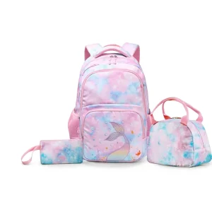 Student Large Capacity Waterproof Printed Backpack 3 Pieces Set School Bag Lunch Bag and Pencil Bag