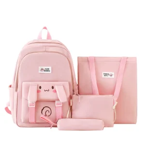 Stylish Custom Casual Nylon Anti Theft School Bag 4 In 1 Set Backpack with Lunch Bag for Girl
