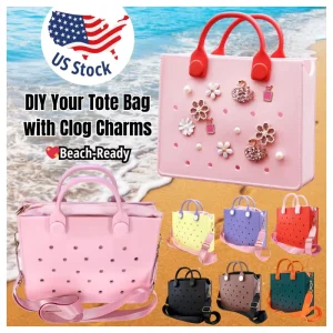 Summer EVA Tote Bag for Women Waterproof Punch Hole Design Clog Charm Customizable Shoulder Handbag Shoe Charm Beach Bag Handbag