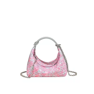 Summer Women’s Nylon Hand-woven Zipper Closure Single Strap Chain Shoulder Crossbody Lunch Box Bag Polyester Lining