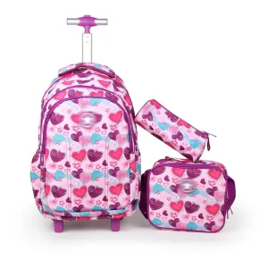 Superctue 3pcs Fashion Cartoon Waterproof Large Capacity Kids Roll Top Backpack Set Air Cushion Belt Zipper Pencil