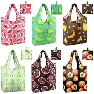 Sustainable Shopping Tote Bag Made RPET Fruit Prints Foldable Spacious Durable Reusable Supports Customization for Supermarkets