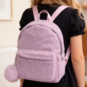 Teddy Fleece Personalized Book Bag Lightweight Student Backpack School Bags for Kids Custom Logo
