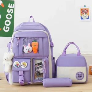 Three Piece Set Backpack Lunch Bag Pencil Case for Junior High School Durable Zipper Polyester