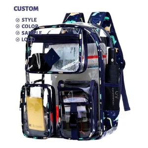Transparent Waterproof Boys PVC Backpack with Button Closure 20-35L Solid Color Normcore Minimalist Cycling Bag