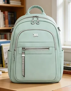 Trendy Fashion Light Green Women’s Backpack with Zipper Closure Durable Polyester Material Student Laptop Compartment
