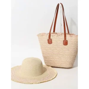 Trendy Striped Straw Weave Beach Tote Bag for Women Summer Vacation