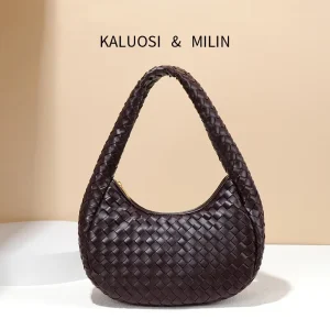 Trendy Woven Crescent Handbag for Women Chic PU Leather Dumpling Bag Versatile Underarm Shoulder Purse