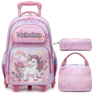 Unicorn Trolley School Bag Set for Girls Kids Rolling Backpack Luggage Mochilas Escolares Con Ruedas Sac a Dos Roulettes Fille