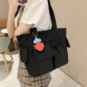 Unisex Casual Tote Nylon Shoulder Bag Large Capacity Nylon Lining Zipper Closure Portable Lightweight Student Cross Body Handbag
