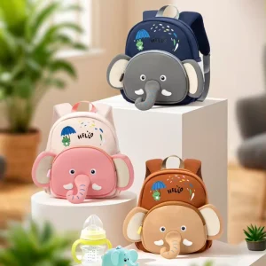 Unisex Elephant Design Kids Backpack Playful Cute Ultra-Lightweight Waterproof Breathable Polyester Anti-Lost Curved