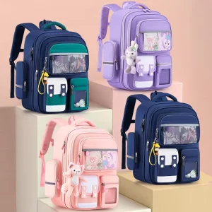 Unisex Multifunctional Waterproof Kids Backpack Cartoon Pattern Zipper Closure for Primary School Boys Girls
