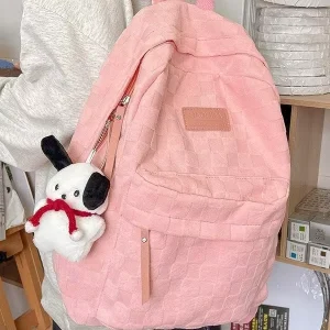Unisex School Backpack for High School College Students Large Capacity Casual Plaid Design Canvas Material Breathable