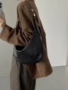 Urban Shoulder Bag Women Top Layer Leather Crocodile Print Soft Hobo Bag