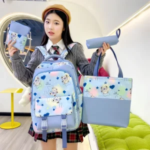 Versatile Cute Girls’ Dreamy Colorful Backpack Set for Elementary Middle School Double Shoulder Zipper Fashionable