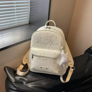 Versatile Preppy Style Canvas Backpack Women New Arrival Fashionable Star Patterned Student Bookbag Chic Urban Zipper Polyester
