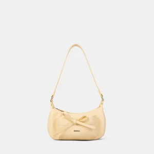 Vintage Bowknot PU Shoulder Bag for Women European American Style Macaron Yellow Handbag