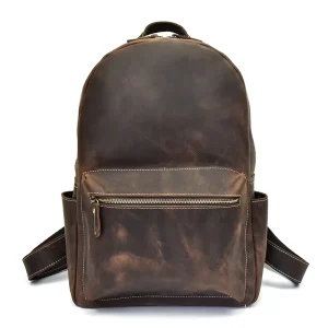 Vintage Dark Brown School Bag Simple Genuine Leather Backpack for Teenagers