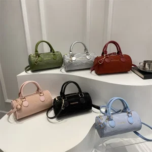 Vintage Fashion PU Barrel Bag Top Handle Women’s Handbag Lightweight Crossbody Shoulder Bag Factory Designer Purses