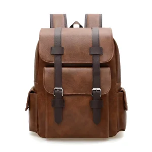 Vintage Men’s Laptop Backpack Multi-function PU Leather Large Capacity School Bags
