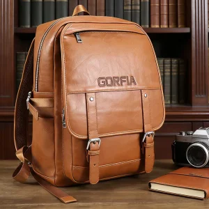 Vintage Style PU Leather School Backpack Casual Student Backpack Large Capacity Laptop Backpack Travel Daypack for Youth