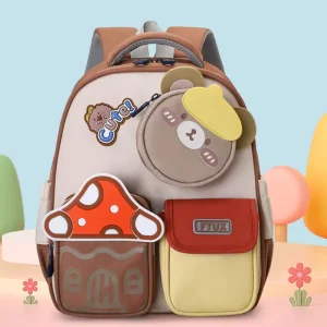 Waterproof Baby Schoolbag Zipper Physiological Curve Back Unisex Lightweight Durable Nylon Cartoon Backpack for 3 6 Year Olds