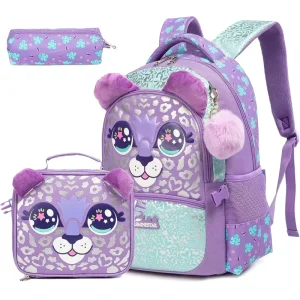Waterproof Girls Kids Backpack with Zipper Closure Animal Prints Softback Cute School Lunch Box Pencil Case