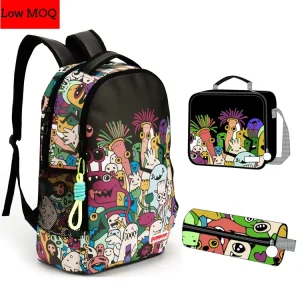 Waterproof Polyester Backpack for Student School Custom Backpack 3 Pieces Set Outdoor Casual Teenager Backpacks Bags Kids