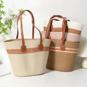 Women Bag Spring Summer New Fashion Simple Large Capacity Tote Bag Grass Woven Shoulder Bag