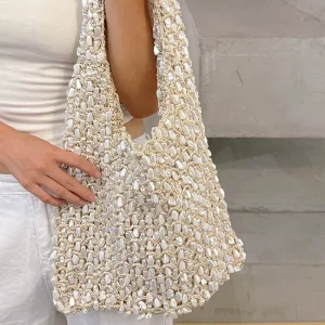 Women Fashion Bohemia Style Beaded Crochet Should Bags with Pearl Ladies Romantic Beach Bags for Summer Holiday