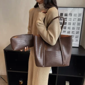 Women Tote Bag Large Capacity Single Strap Shoulder Handbag ZIP PU Fashionable Fall CHANGKOU