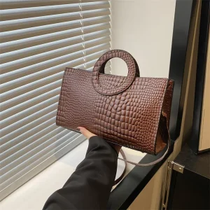 Women’s Alligator Pattern PU Leather Handbags Green Satchel Bag Shoulder Messenger Clutches Zipper Polyester