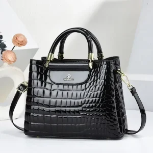 Women’s Alligator Pattern Soft PU Leather Waterproof Lightweight Business Casual Tote Bag Zipper Closure Shoulder Strap