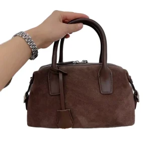 Women’s Boston Handbag with Single Strap Deersuede Shoulder Span Underarm Bag Stylish Polyester Lining