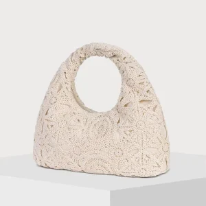 Women’s Crochet Cotton Open Closure Fashionable Shoulder Clutch Portable Underarm Bag Summer Holidays
