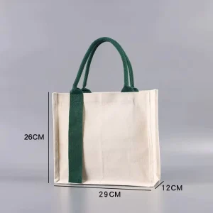 Women’s Customized Logo Recyclable Canvas Cotton Tote Bag Polycotton Webbing Handles Screen Printed Fashionable Shopping Bag