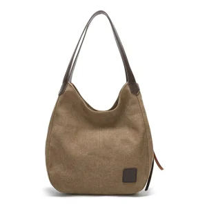 Women’s Large Canvas Handbag Fashionable Korean Style Multi-Compartment Zipper Closure Versatile Shoulder Bag