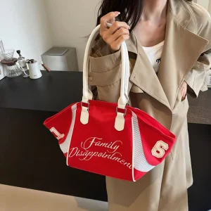 Women’s Large Capacity Canvas Tote Bags Fashion Letter Print Durable Button Closure Embroidery Character